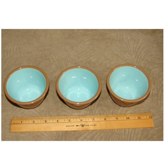 Vtg Chateau Buffet Lot of 3 CUSTARD CUPS/Ramekins, Turquoise, TST Taylor Smith - Picture 3 of 5